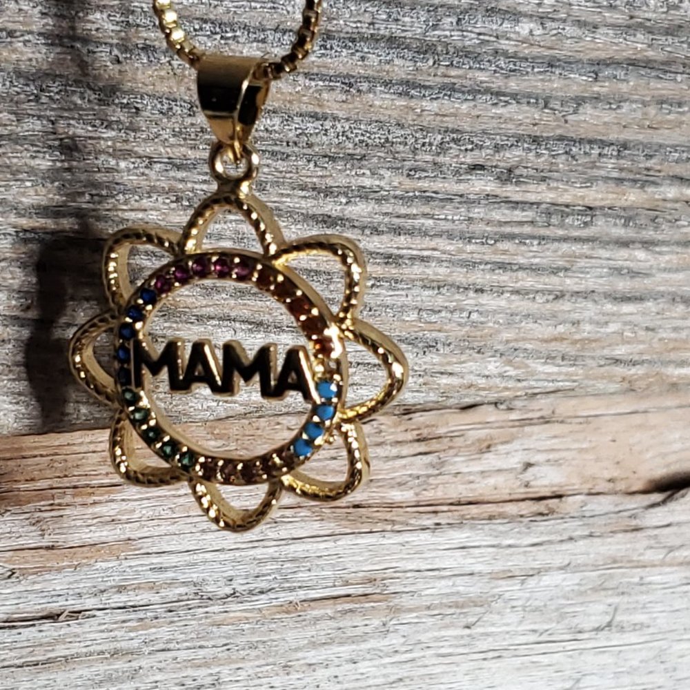 Mama Sunflower & Rainbow Crystals Necklace - Gold Plated Copper & Crystals - Picture 6 of 13